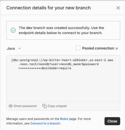Branch-specific connection details