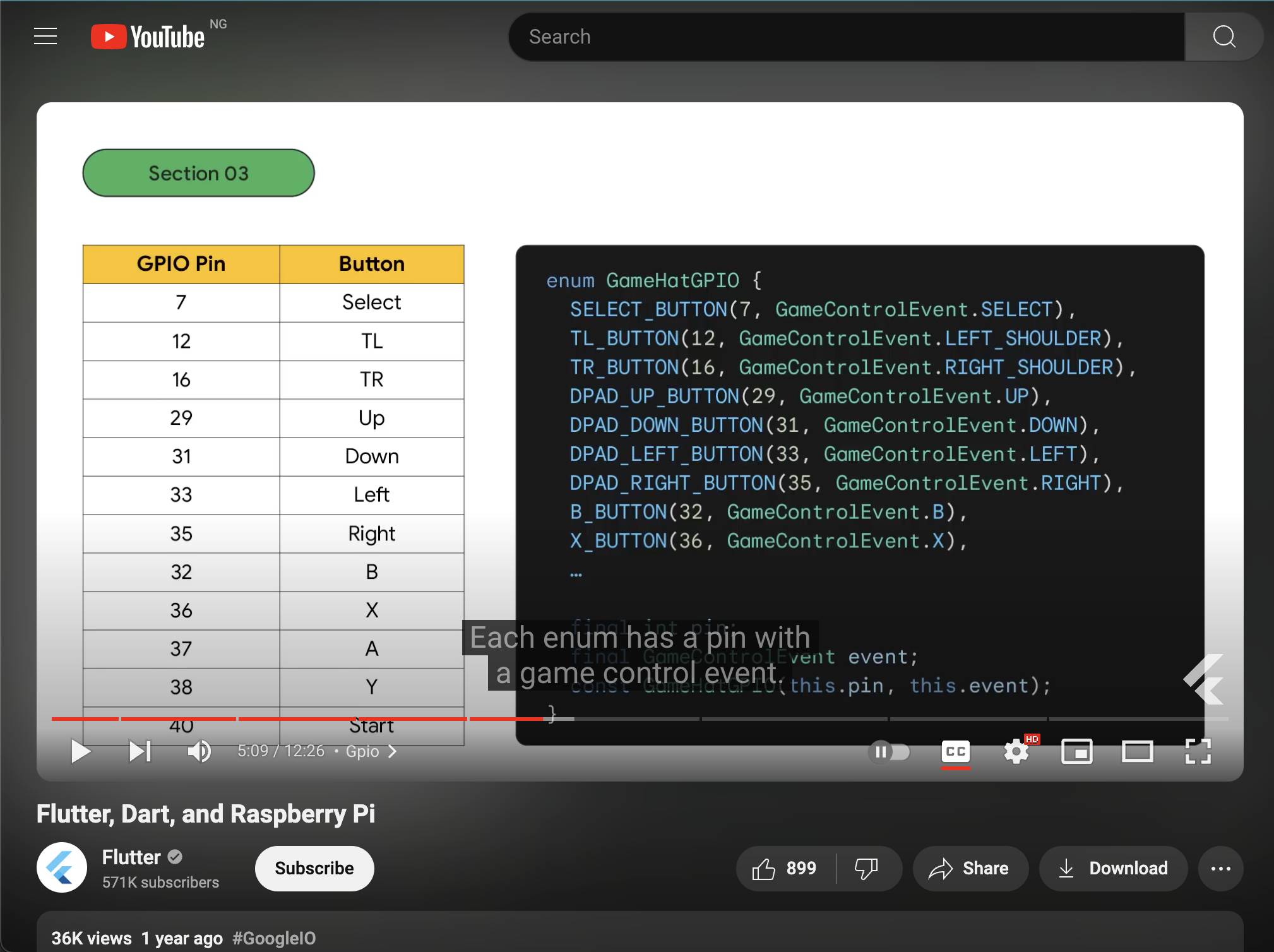 Screenshot of a video from Flutter Youtube Channel on using Enhanced Enums