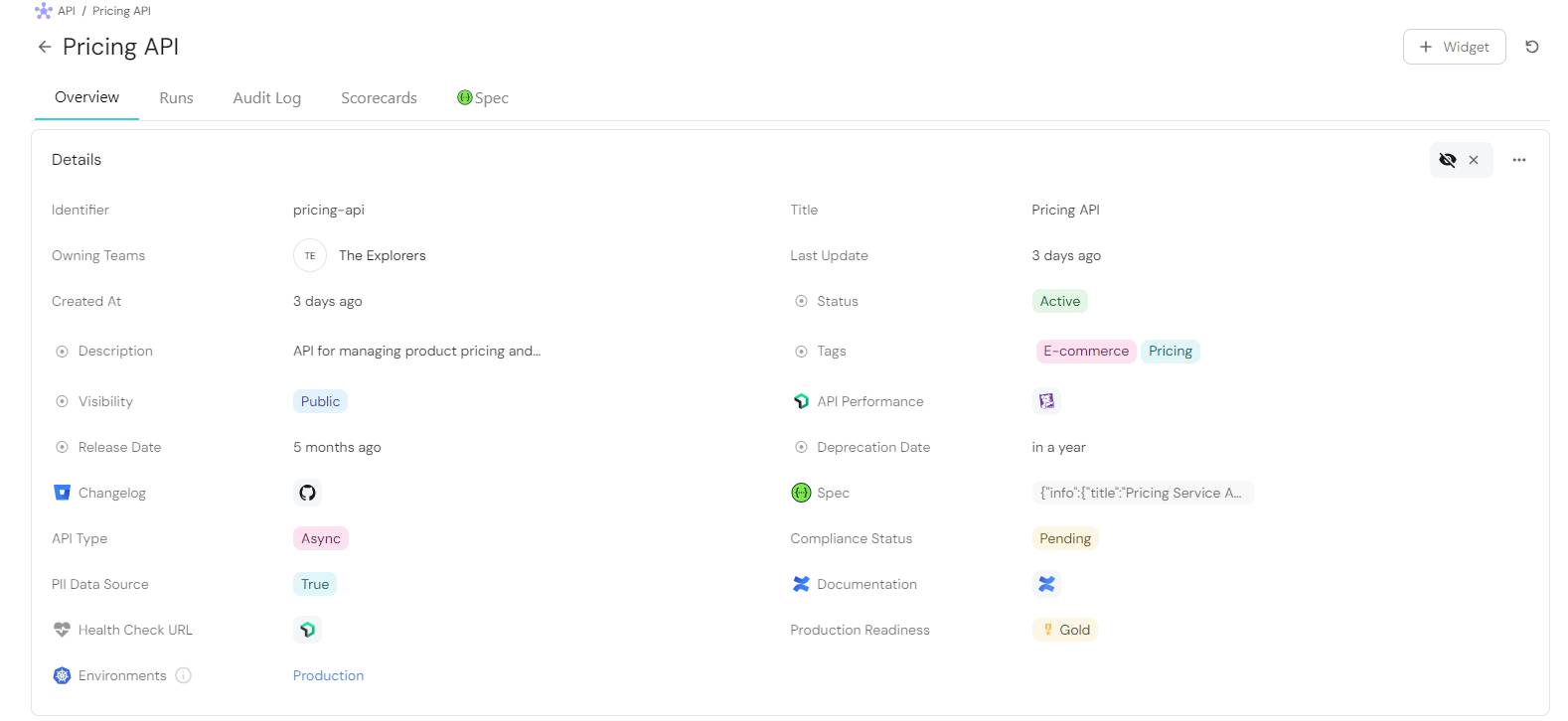 Developers can see the information about an API within the portal