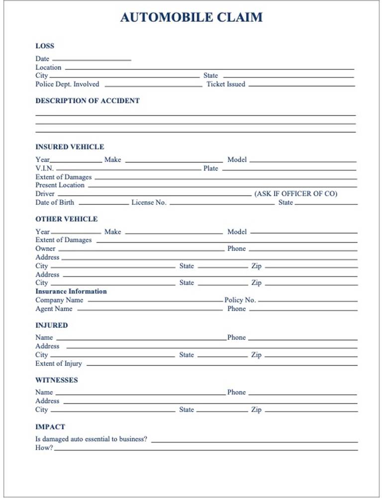 claims sample form