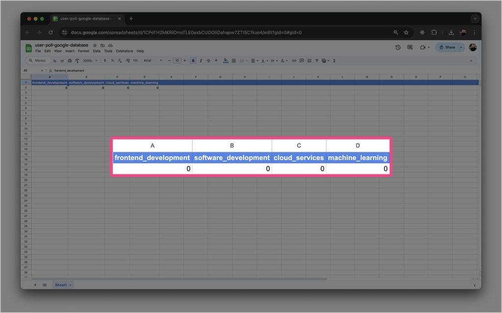 Google Sheets headings