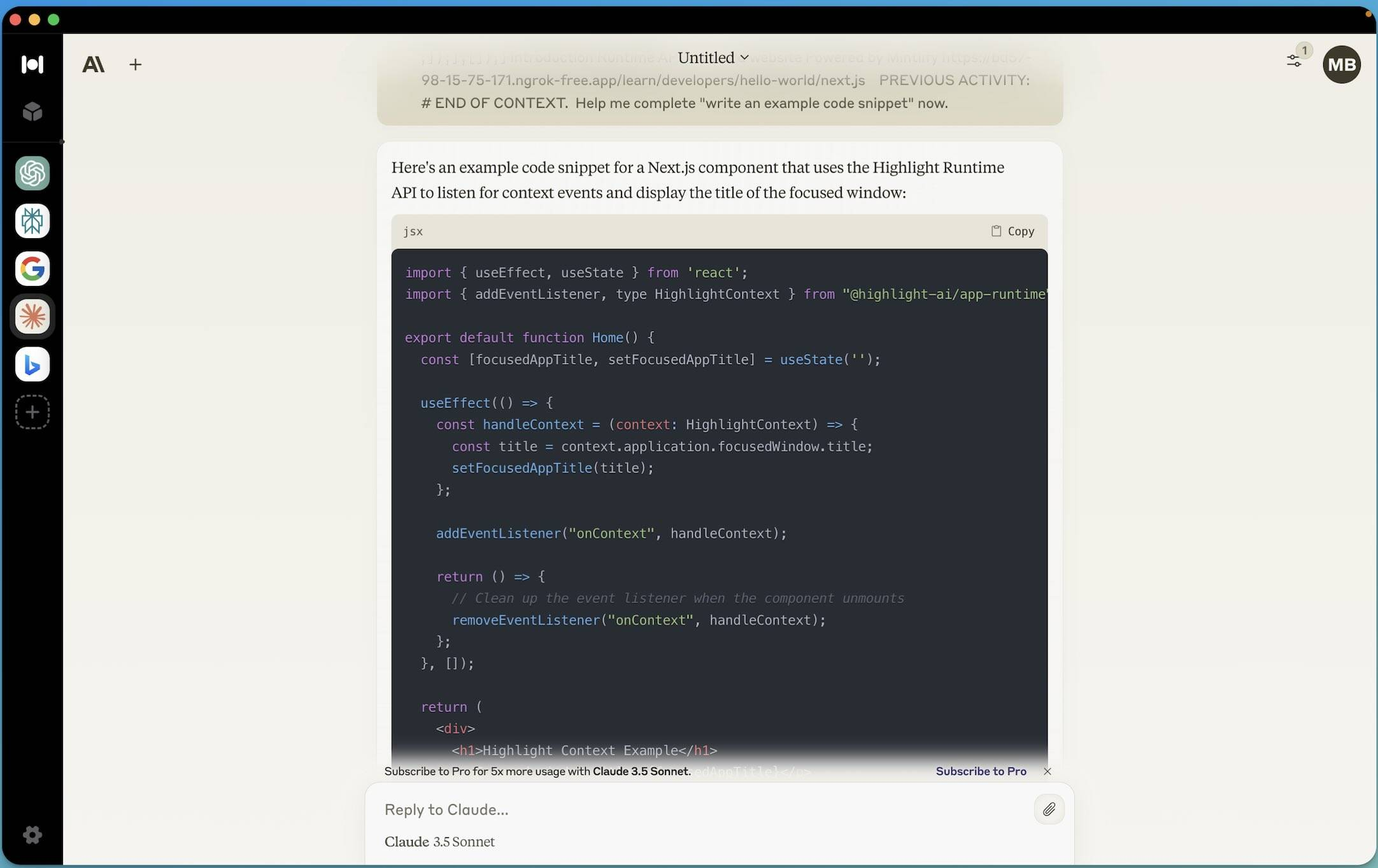 Highlight code sample