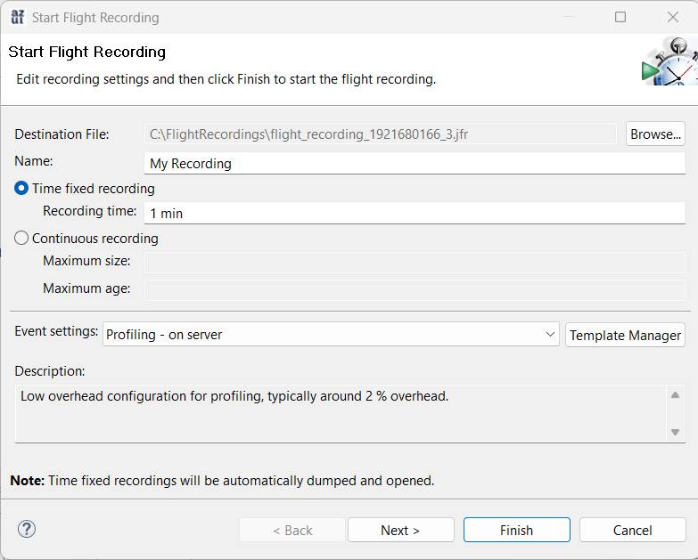 Select your preferred options and time intervals and click Finish.