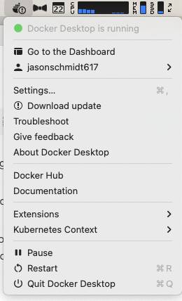 Screenshot of docker desktop menu on macos.