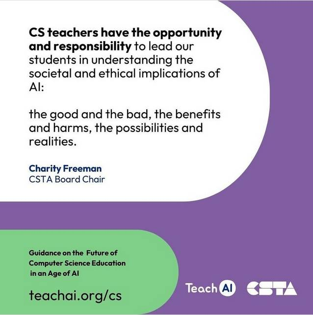 CSTA board chair Charity Freeman on teaching AI (2024) - screenshot of picture from Instagram