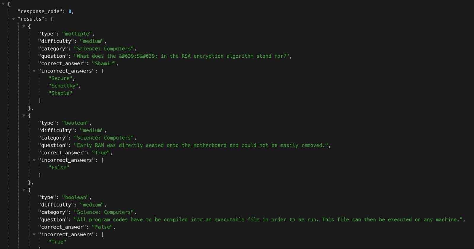 Extracting data from Python for Trivia Quiz CSV File