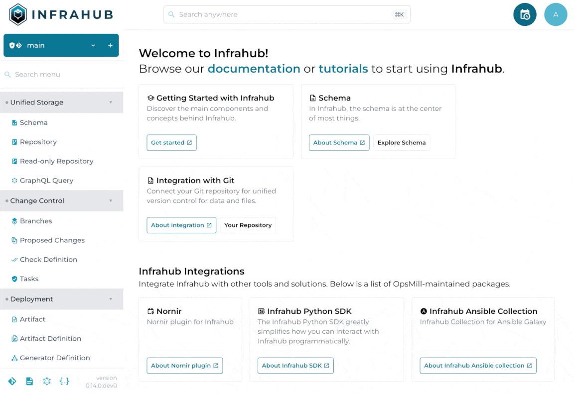 A series of screenshots showing Infrahub.