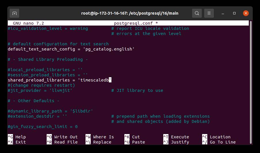 The command output