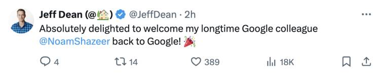 Google DeepMind首席科学家Jeff Dean喜迎老同事回归
