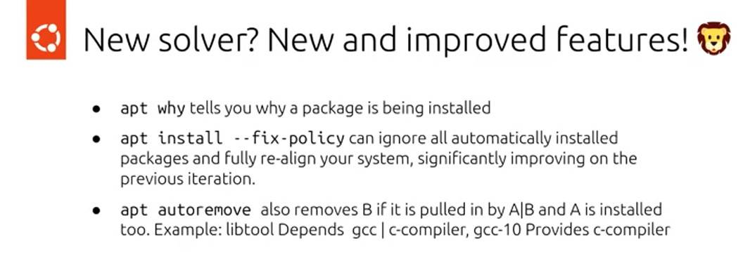 New Solver features for Debian APT.
