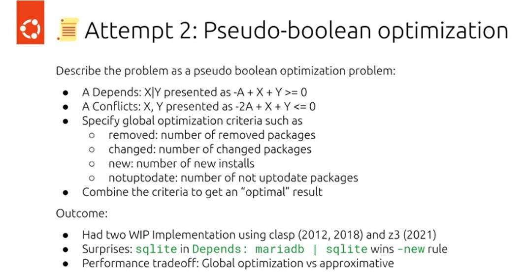 Dependency tree as a Boolean optimization problem.