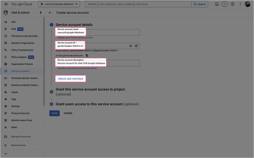 Service Account Details