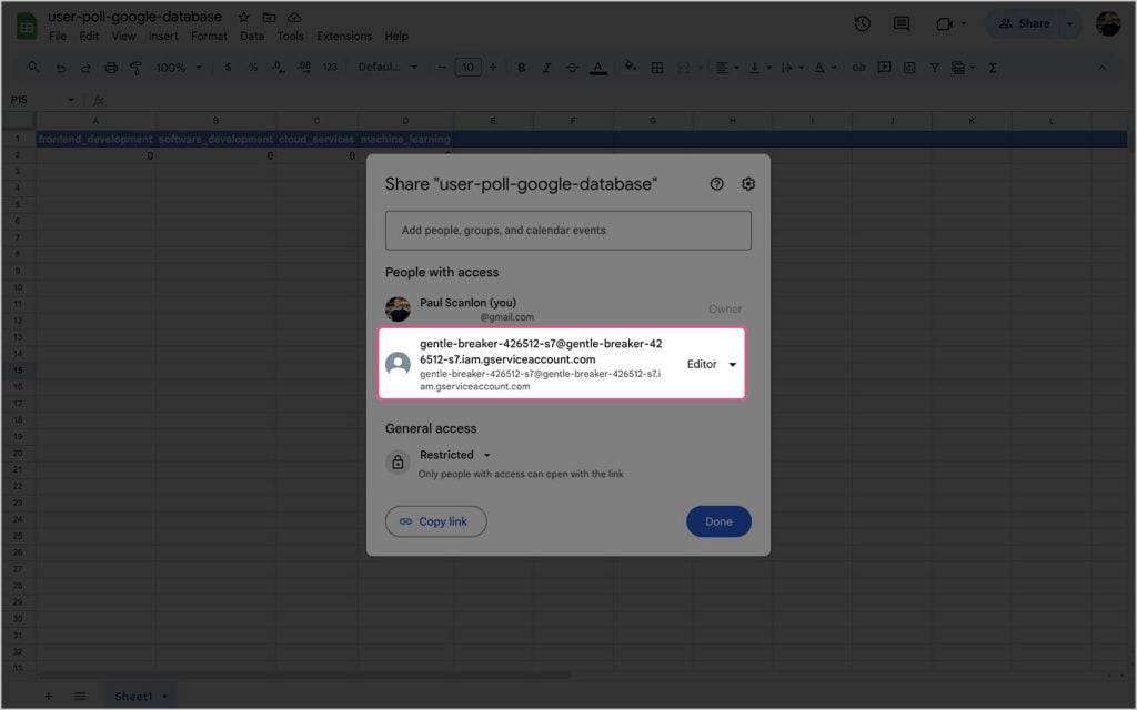 Google Sheets editor access