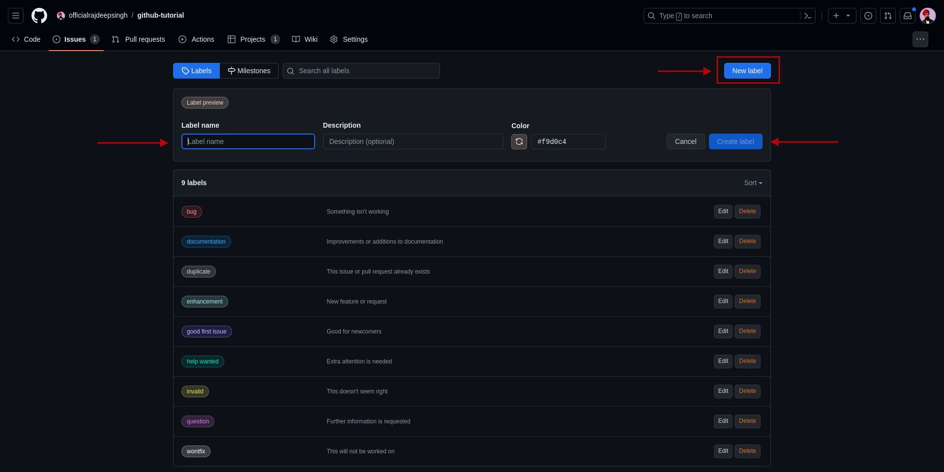 Create the label in Github.