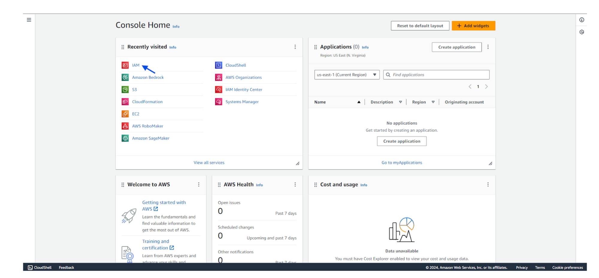 Dashboard of Amazon Web Services