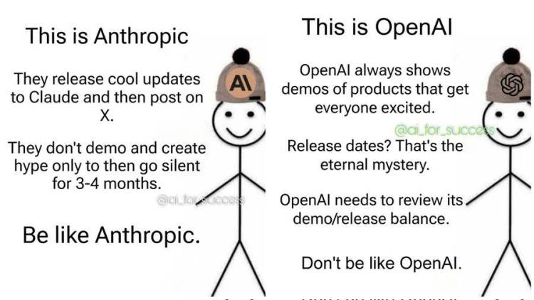 Anthropic稳健的发布,OpenAI则常被批评过度宣传